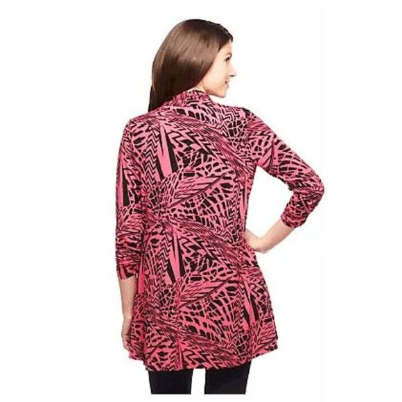 Susan Graver Women 2X Printed Liquid Knit Cascade Front Cardigan Spicy Coral NWT - Picture 2 of 4